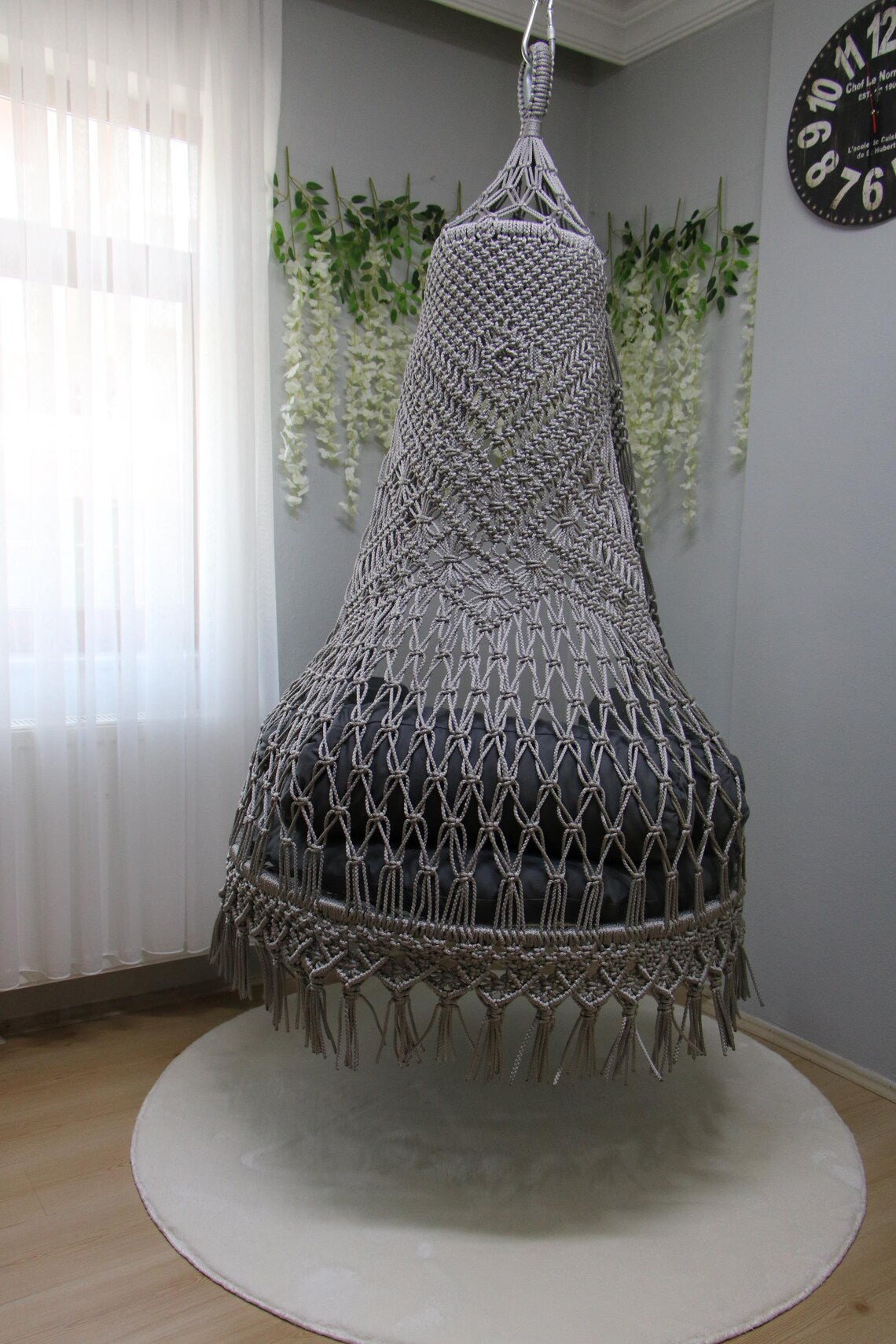 Grey Macrame Swing Chair For Adults 35 inches - Leechoo